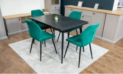 Set Masă Living Extensibilă DTM0101 Blat Ceramic Gri cu 4 Scaune Tapițate KJC104 Verzi