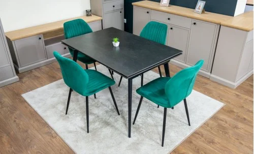 Set Masă Living Extensibilă DTM0101 Blat Ceramic Gri cu 4 Scaune Tapițate KJC104 Verzi
