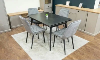 Set Masă Living Extensibilă DTM0101 Blat Ceramic Gri cu 4 Scaune Tapițate KJC176 Gri