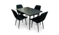 Set Masă Living Extensibilă DTM0101 Blat Ceramic Gri cu 4 Scaune Tapițate KJC176 Negre
