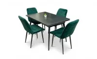 Set Masă Living Extensibilă DTM0101 Blat Ceramic Gri cu 4 Scaune Tapițate KJC176 Verzi 1