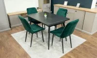 Set Masă Living Extensibilă DTM0101 Blat Ceramic Gri cu 4 Scaune Tapițate KJC176 Verzi