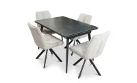 Set Masă Living Extensibilă DTM0101 Blat Ceramic Gri cu 4 Scaune Rotative KJC356 Bej 1
