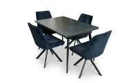 Set Masă Living Extensibilă DTM0101 Blat Ceramic Gri cu 4 Scaune Rotative KJC356 Negre 1