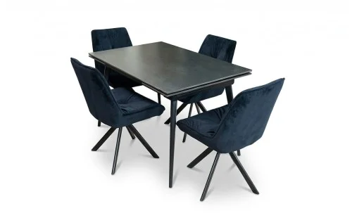 Set Masă Living Extensibilă DTM0101 Blat Ceramic Gri cu 4 Scaune Rotative KJC356 Negre
