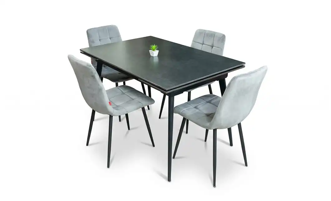 Set Masă Living Extensibilă DTM0101 Blat Ceramic Gri cu 4 Scaune Tapițate KJC37 Gri 1