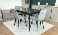 Set Masă Living Extensibilă DTM0101 Blat Ceramic Gri cu 4 Scaune Tapițate KJC37 Gri 4