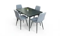 Set Masă Living Extensibilă DTM0101 Blat Ceramic Gri cu 4 Scaune Tapițate KJC5341 Gri 1