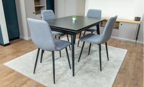 Set Masă Living Extensibilă DTM0101 Blat Ceramic Gri cu 4 Scaune Tapițate KJC5341 Gri