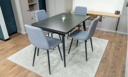 Set Masă Living Extensibilă DTM0101 Blat Ceramic Gri cu 4 Scaune Tapițate KJC5341 Gri