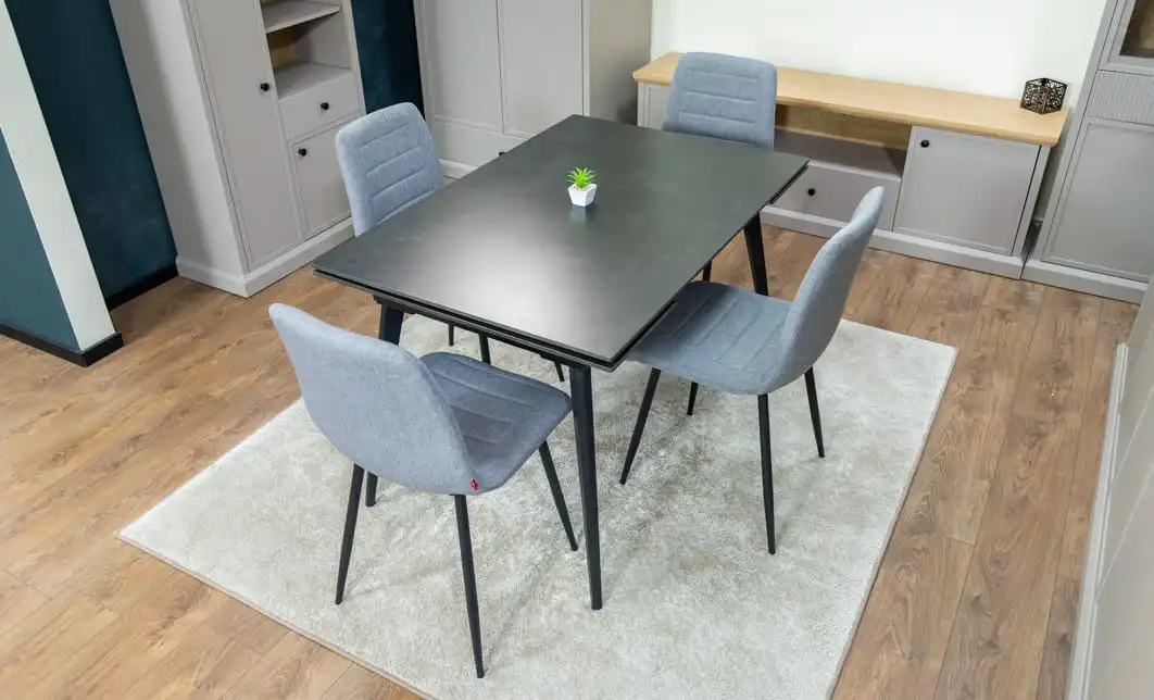 Set Masă Living Extensibilă DTM0101 Blat Ceramic Gri cu 4 Scaune Tapițate KJC5341 Gri 6
