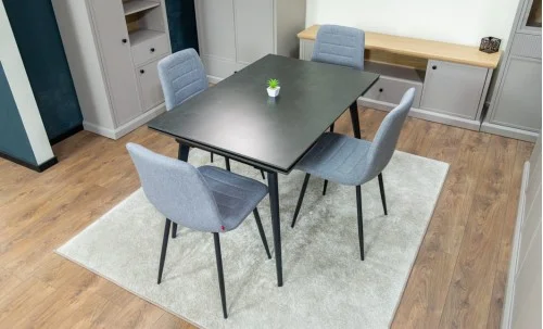 Set Masă Living Extensibilă DTM0101 Blat Ceramic Gri cu 4 Scaune Tapițate KJC5341 Gri