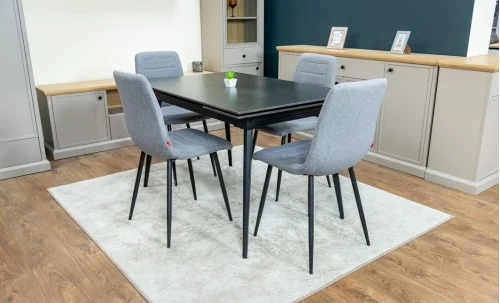 Set Masă Living Extensibilă DTM0101 Blat Ceramic Gri cu 4 Scaune Tapițate KJC5341 Gri