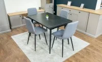 Set Masă Living Extensibilă DTM0101 Blat Ceramic Gri cu 4 Scaune Tapițate KJC5341 Gri