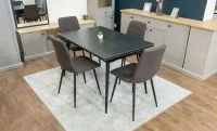 Set Masă Living Extensibilă DTM0101 Blat Ceramic Gri cu 4 Scaune Tapițate KJC5341 Maro
