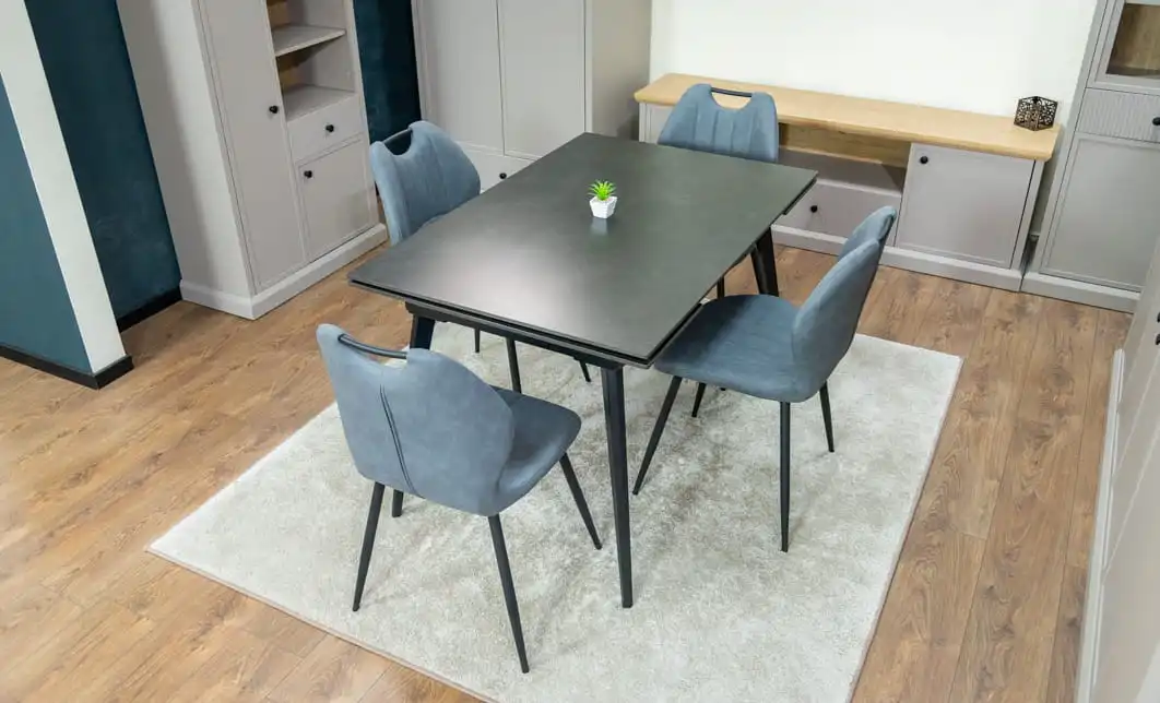 Set Masă Living Extensibilă DTM0101 Blat Ceramic Gri cu 4 Scaune Tapițate MC06 Gri 6