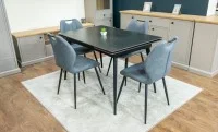 Set Masă Living Extensibilă DTM0101 Blat Ceramic Gri cu 4 Scaune Tapițate MC06 Gri