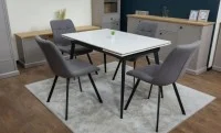 Set Masă Living Extensibilă DTM0101CS Bej cu 4 Scaune Tapițate DCM1801CF Gri