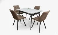 Set Masă Living Extensibilă DTM0101CS Bej cu 4 Scaune Tapițate DCM1801CF Maro