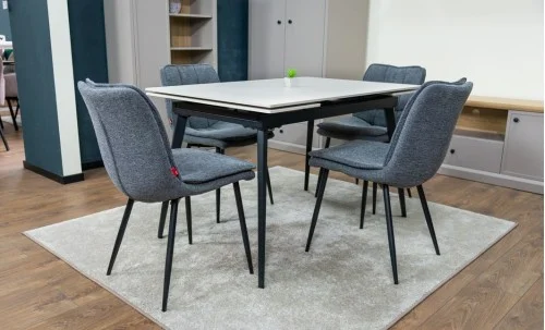 Set Masă Living Extensibilă DTM0101CS Bej cu 4 Scaune DCM2001AF Gri
