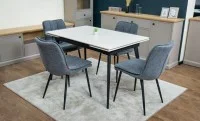 Set Masă Living Extensibilă DTM0101CS Bej cu 4 Scaune DCM2001AF Gri
