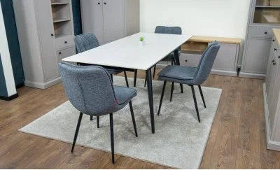 Set Masă Living Extensibilă DTM0101CS Bej cu 4 Scaune DCM2001AF Gri