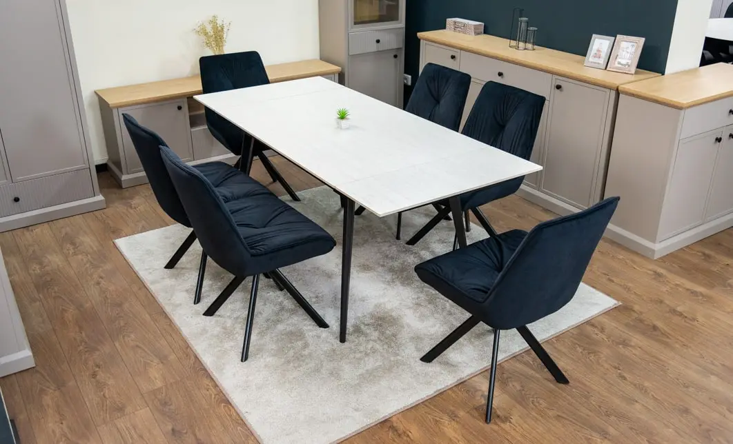 Set Masă Living Extensibilă DTM0101CS Bej cu 6 Scaune Tapițate KJC356 Negre 3