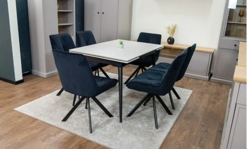 Set Masă Living Extensibilă DTM0101CS Bej cu 6 Scaune Tapițate KJC356 Negre