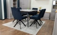 Set Masă Living Extensibilă DTM0101CS Bej cu 6 Scaune Tapițate KJC356 Negre 6