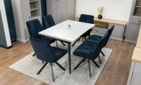 Set Masă Living Extensibilă DTM0101CS Bej cu 6 Scaune Tapițate KJC356 Negre 4