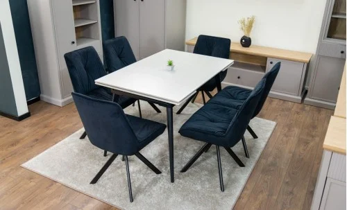 Set Masă Living Extensibilă DTM0101CS Bej cu 6 Scaune Tapițate KJC356 Negre