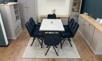 Set Masă Living Extensibilă DTM0101CS Bej cu 6 Scaune Tapițate KJC356 Negre 9