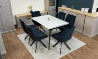 Set Masă Living Extensibilă DTM0101CS Bej cu 6 Scaune Tapițate KJC356 Negre