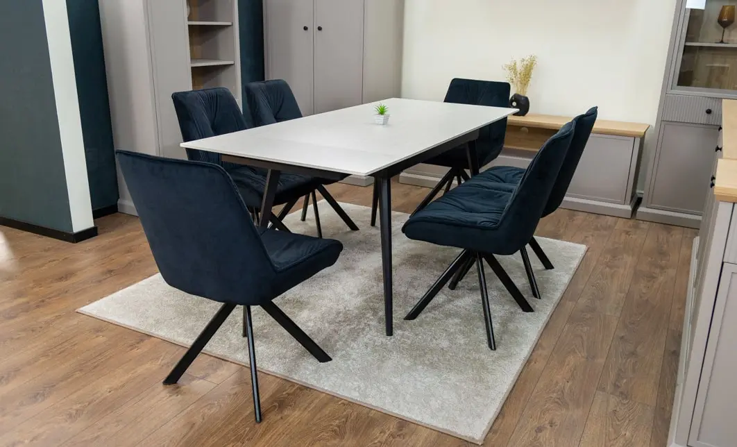 Set Masă Living Extensibilă DTM0101CS Bej cu 6 Scaune Tapițate KJC356 Negre 5