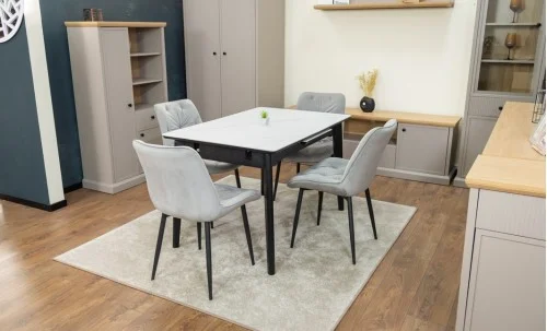 Set Masă Living Extensibilă KJT4711-1 Alb cu 4 Scaune KJC0357 Gri