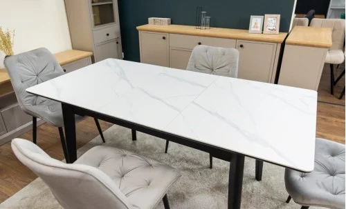 Set Masă Living Extensibilă KJT4711-1 Alb cu 4 Scaune KJC0357 Gri