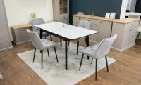 Set Masă Living Extensibilă KJT4711-1 Alb cu 4 Scaune KJC0357 Gri 3