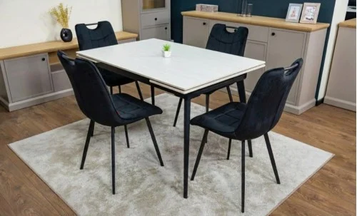 Set Masă Living Extensibilă DTM0101 CS Bej cu 4 Scaune KJC0358 Negre