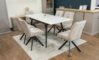 Set Masă Living Extensibilă DTM0101CS Bej cu 6 Scaune Tapițate KJC356 Bej