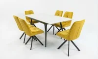 Set Masă Living Extensibilă DTM0101CS Bej cu 6 Scaune Tapițate KJC356 Galbene 2