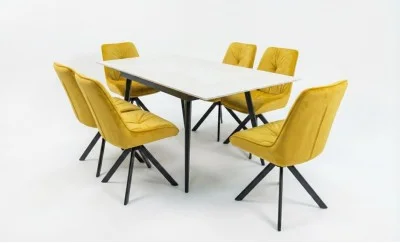 Set Masă Living Extensibilă DTM0101CS Bej cu 6 Scaune Tapițate KJC356 Galbene