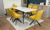 Set Masă Living Extensibilă DTM0101CS Bej cu 6 Scaune Tapițate KJC356 Galbene