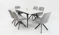 Set Masă Living Extensibilă DTM0101CS Bej cu 6 Scaune Tapițate KJC356 Gri 2