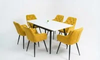 Set Masă Living Extensibilă DTM0101CS Bej cu 6 Scaune Tapițate KJC38 Muștar 2