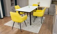 Set Masă Living Extensibilă KJT4711-1 Alb cu 4 Scaune Tapițate KJC38 Galbene 5