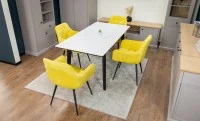 Set Masă Living Extensibilă KJT4711-1 Alb cu 4 Scaune Tapițate KJC38 Galbene 4