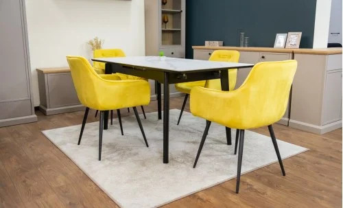 Set Masă Living Extensibilă KJT4711-1 Alb cu 4 Scaune Tapițate KJC38 Galbene