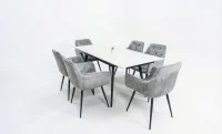Set Masă Living Extensibilă DTM0101CS Bej cu 6 Scaune Tapițate KJC38 Gri 2