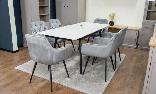 Set Masă Living Extensibilă DTM0101CS Bej cu 6 Scaune Tapițate KJC38 Gri