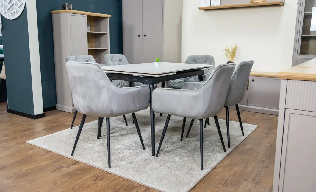 Set Masă Living Extensibilă DTM0101CS Bej cu 6 Scaune Tapițate KJC38 Gri